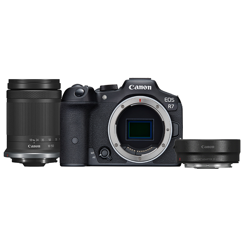 Appareil photo hybride Canon EOS R7 + Objectif RF-S 18-150mm F3.5-6.3 IS STM + Bague d'adaptation monture EF-EOS R (5137C019AA)