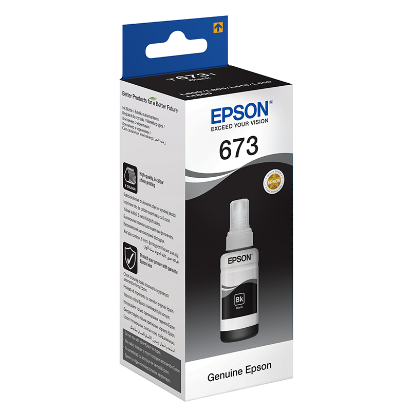 Epson 673 BK (T6731) Noir - Bouteille d'encre Epson d'origine (C13T67314A)