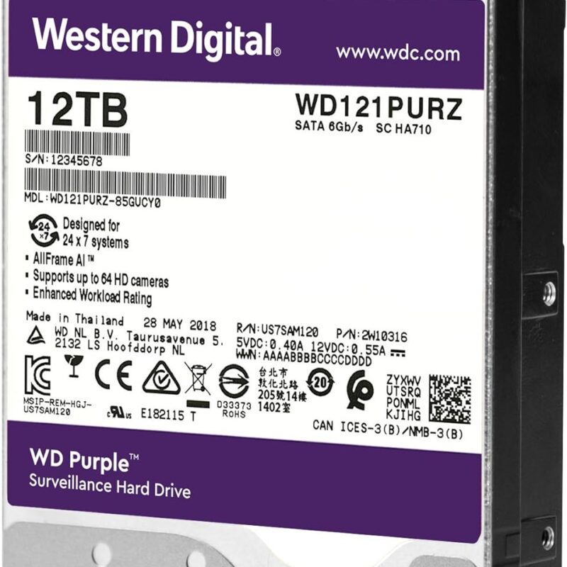 Western Digital Disque dur interne 3.5" 12TB Purple Surveillance (WD121PURZ)