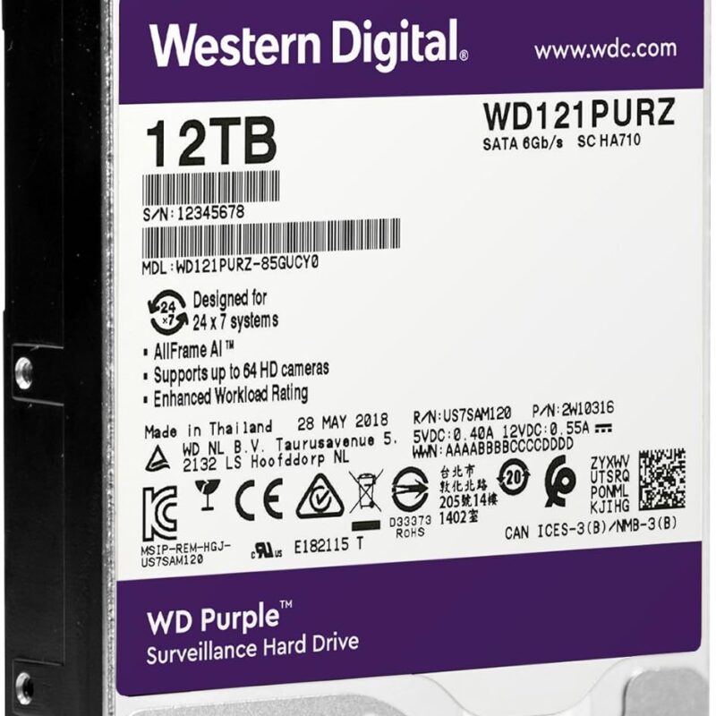 Western Digital Disque dur interne 3.5" 12TB Purple Surveillance (WD121PURZ)