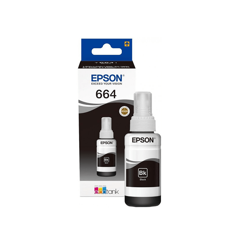 Epson 664 BK (T6641) Noir - Bouteille d'encre Epson d'origine (C13T66414A)