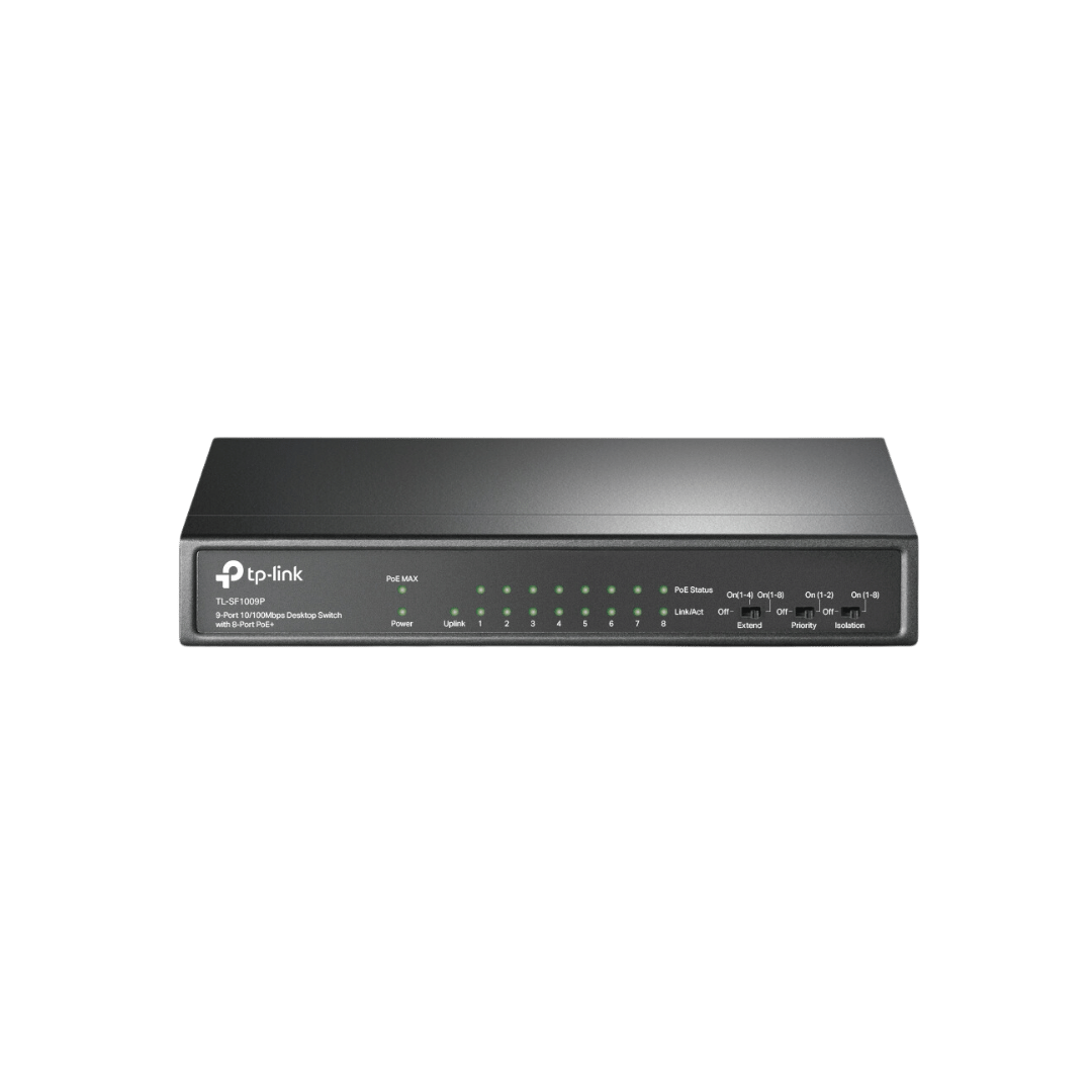 Switch de bureau TP-Link 9 ports 10/100 Mbps avec PoE + 8 ports (TL-SF1009P)