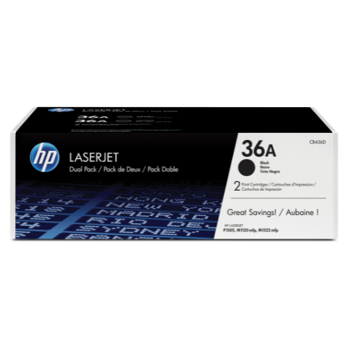 HP 36A Noir (CB436AD) - Pack de 2 toners HP LaserJet d'origine