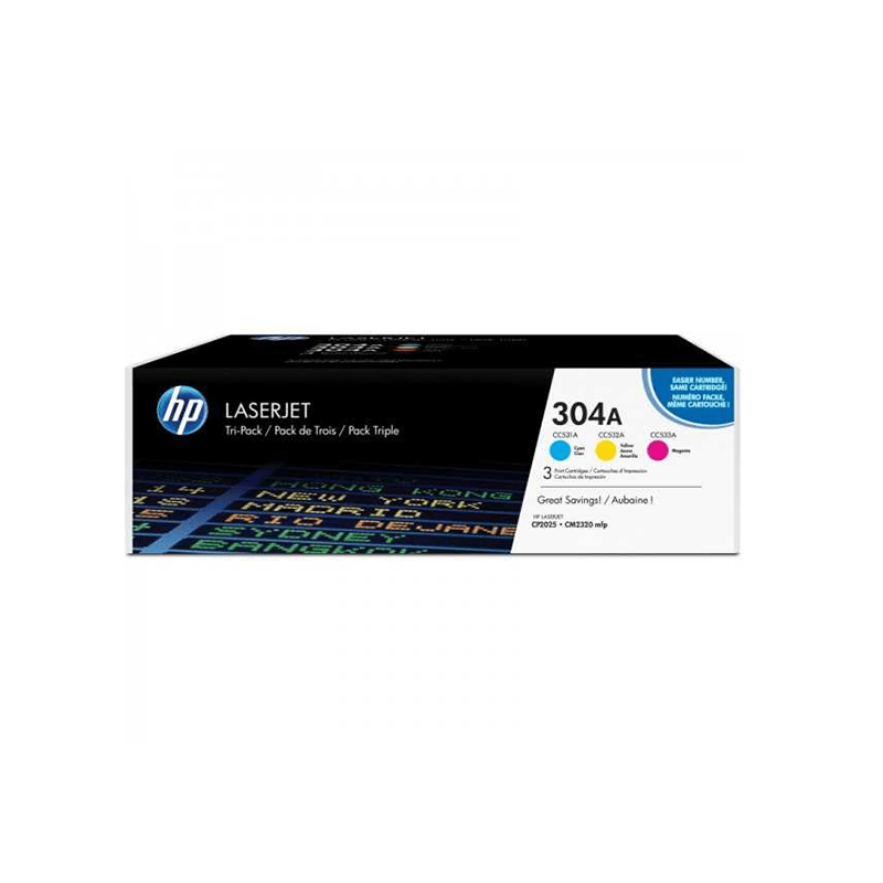 HP 304A Cyan/Magenta/Jaune (CF372AM) - Pack de 3 toners couleur HP LaserJet d'origine