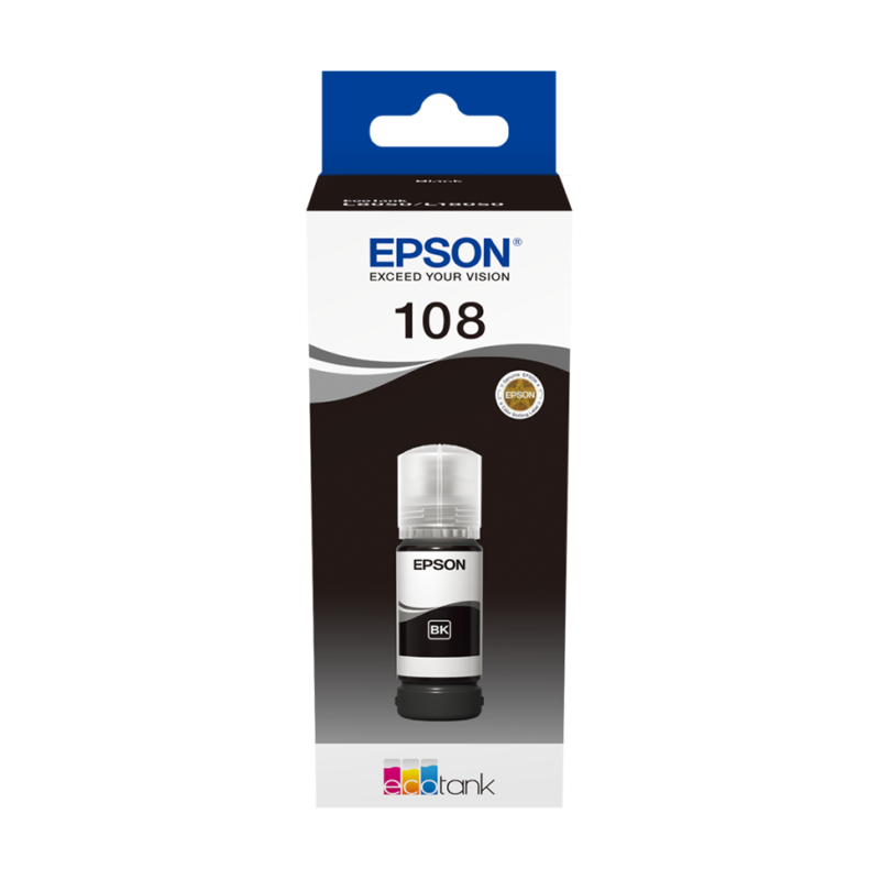 Epson 108 Noir - Bouteille d'encre Epson EcoTank d'origine (C13T09C14A)