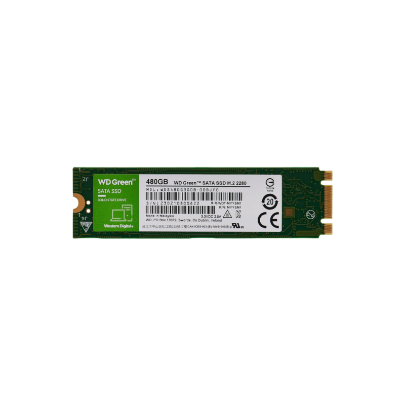 Disque dur interne SSD Western Digital Green M.2 480 Go Série SATA III (WDS480G3G0B)