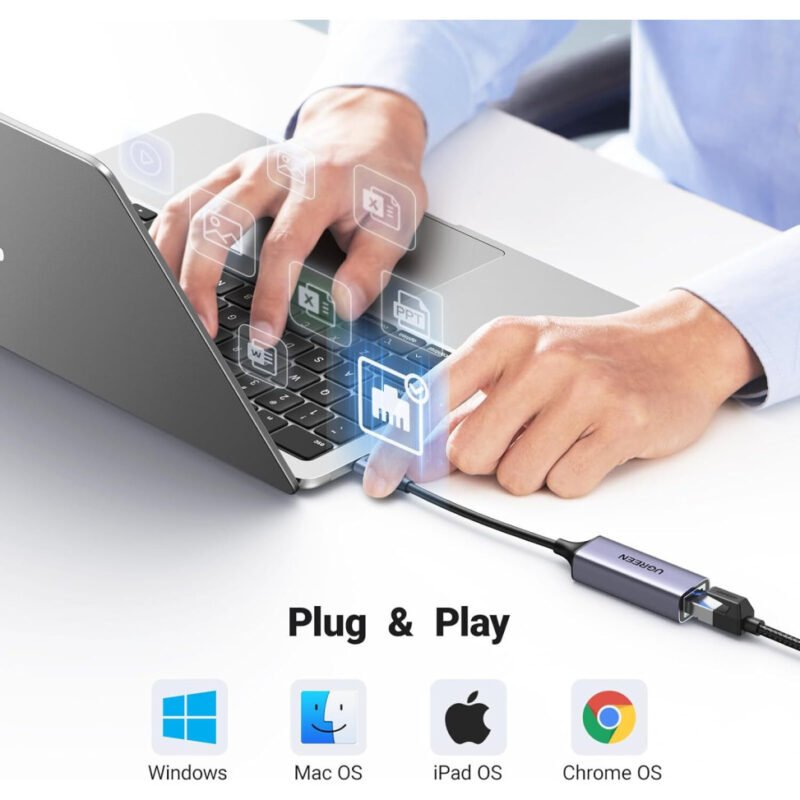 Adaptateur Ugreen Aliminium USB-C vers RJ45 1000Mbps (50737)