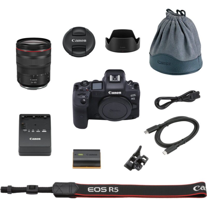 Appareil photo hybride Canon EOS R5 + objectif RF 24-105 mm F4L IS USM (4147C016AA)