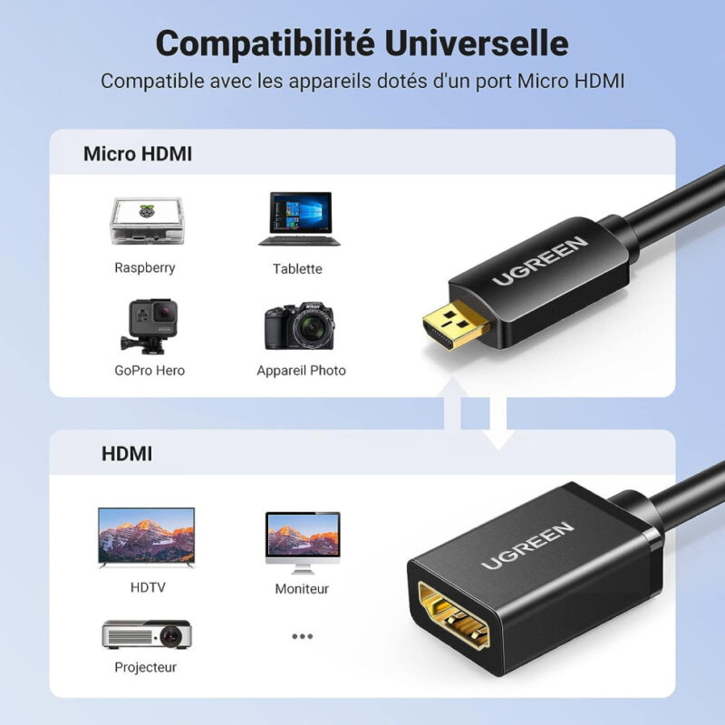 Câble Ugreen Micro HDMI vers HDMI Female (20134)