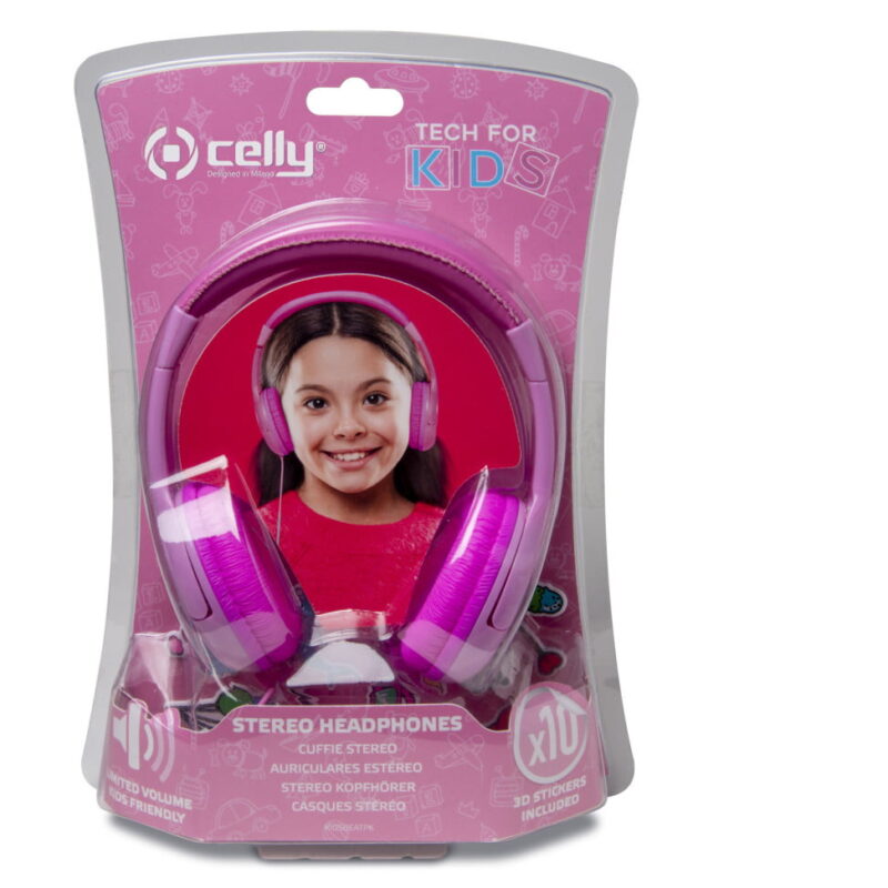 Casque CELLY pour enfants avec stickers Jack 3.5 mm - Rose (KIDSBEATPK)