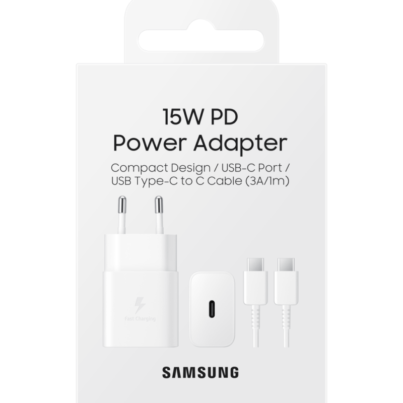 Chargeur Samsung rapide 15W USB-C - Avec câble C-à-C (EP-T1510XWEGWW)