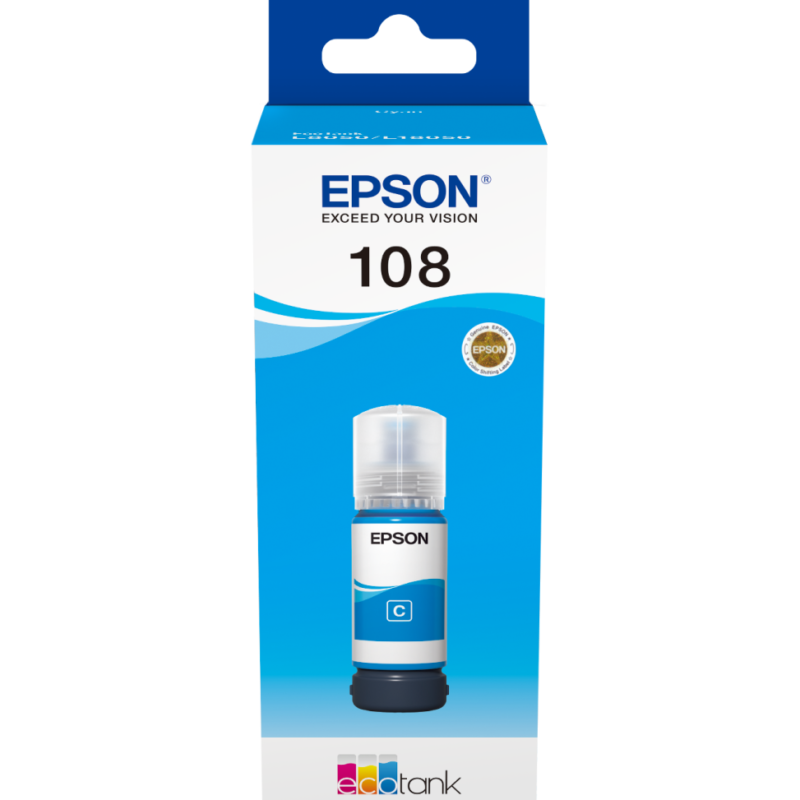 Epson 108 Cyan - Bouteille d'encre Epson EcoTank d'origine (C13T09C24A)