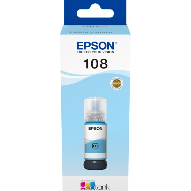 Epson 108 Cyan clair - Bouteille d'encre Epson EcoTank d'origine (C13T09C54A)