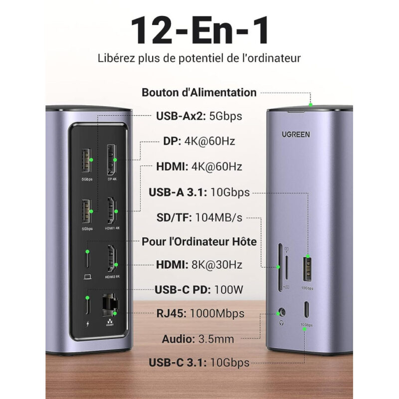 Hub USB-C Ugreen Revodok 12 en 1 Supporte PD 100W Recharge (90325)