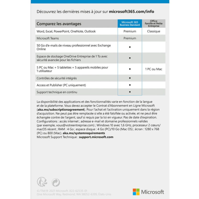 Microsoft 365 Business Standard Français 1 an (KLQ-00667)