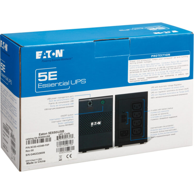 Onduleur Line-interactive Eaton 5E 5E650IUSB - 360 W / 650 VA - 4 prises C13 (5E650IUSB)