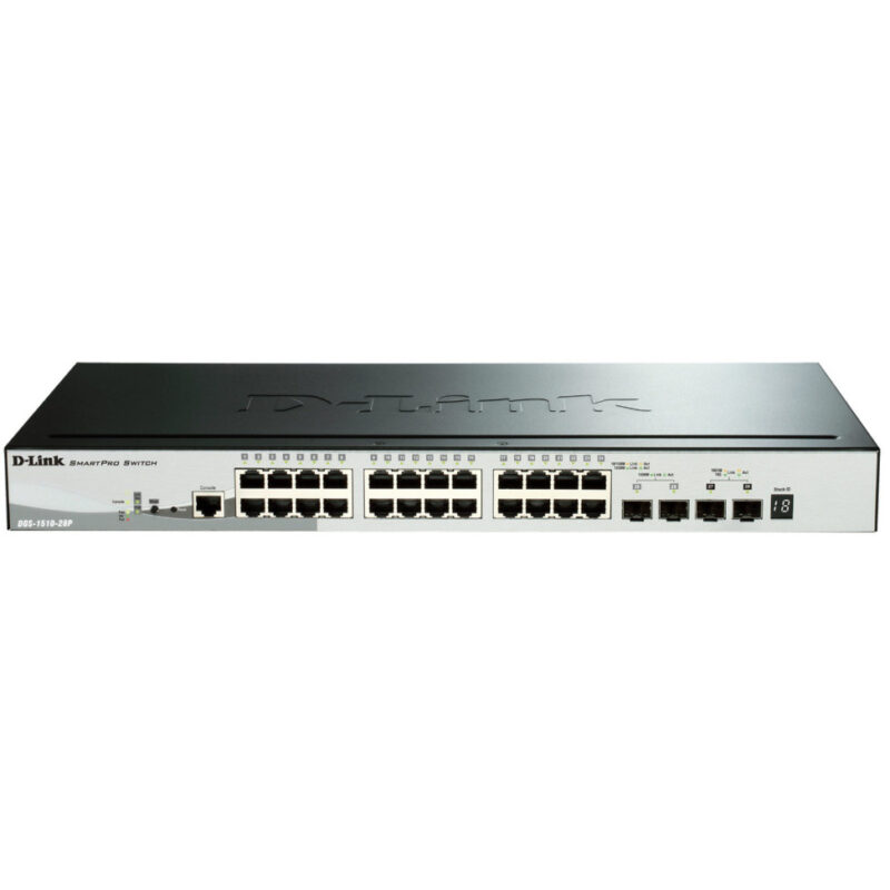 Switch Administrable D-LINK 24 ports PoE 10/100/1000 Mbps plus 2 ports SFP Gigabit et 2 ports SFP+ 10 G (DGS-1510-28P)